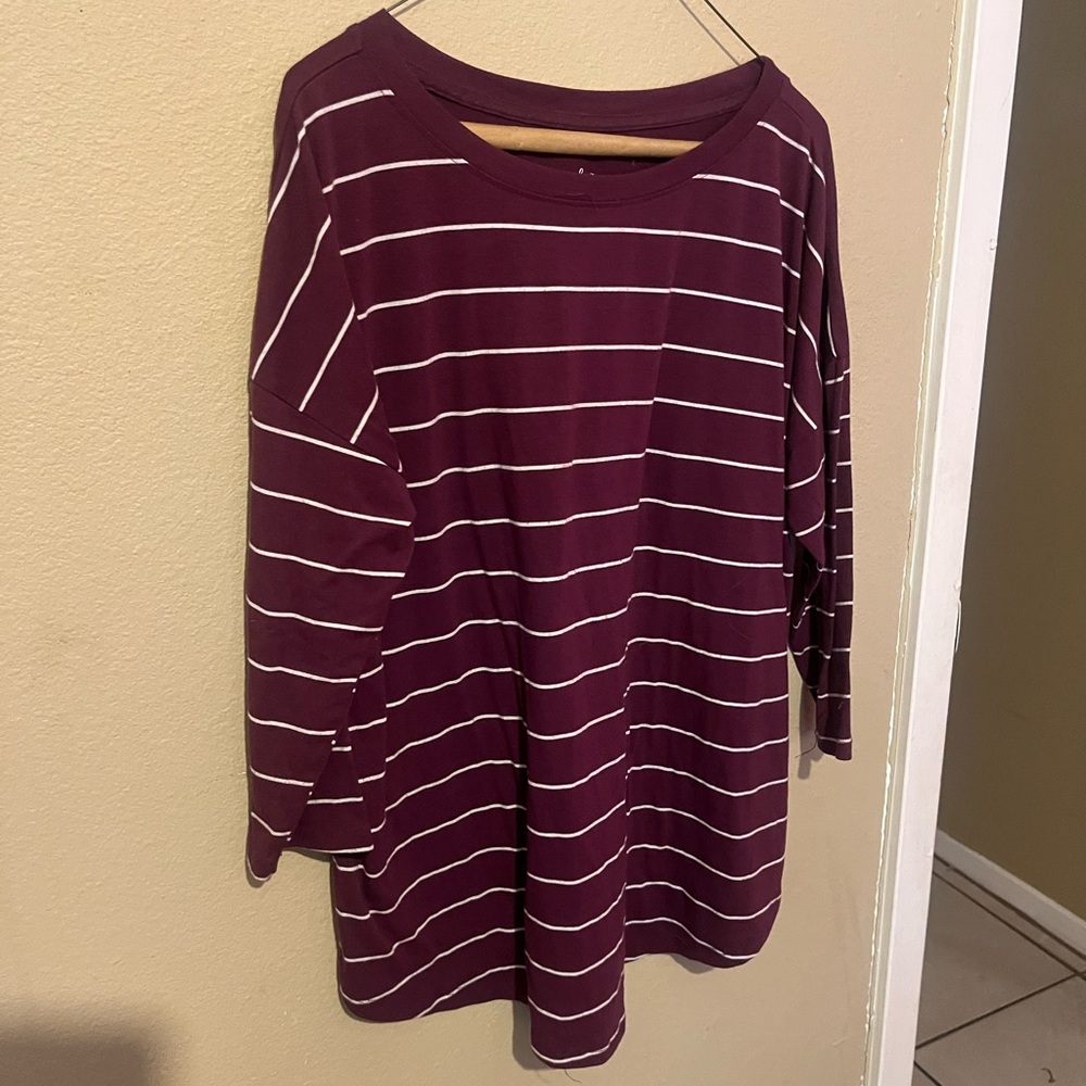 just be Maroon Stripe Long Sleeve Tee